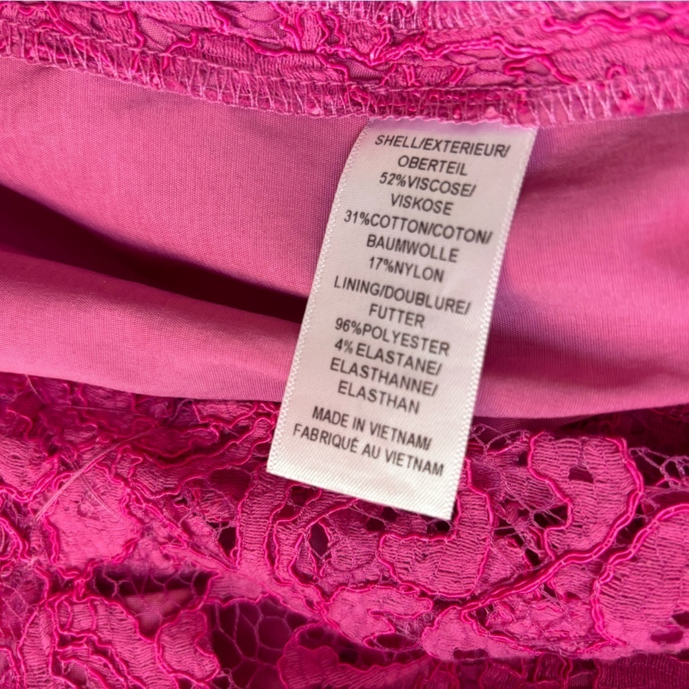 Adrianna Papell Pink Lace Overlay Round Neck Cap Sleeve Sheath Cocktail Dress 14 - Picture 9 of 10